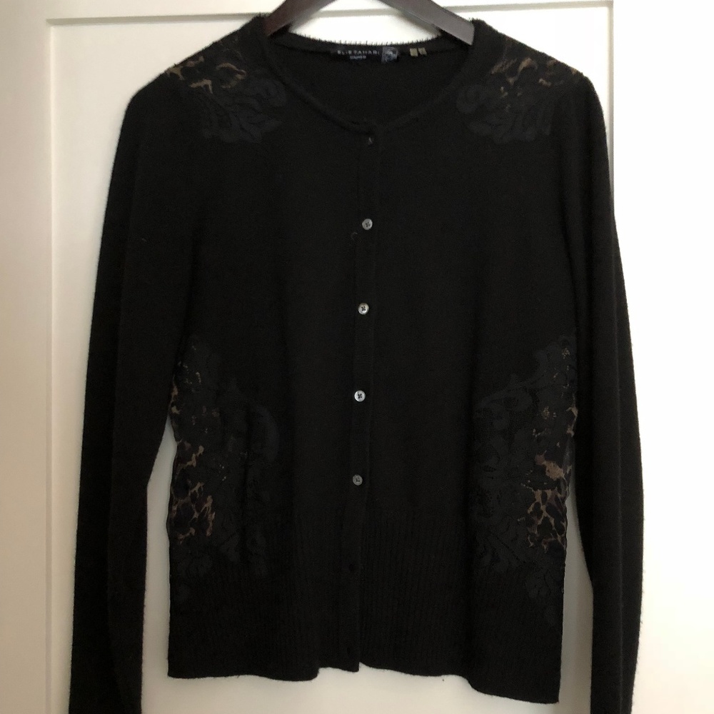 Elie Tahari Cheetah Lace Sweater